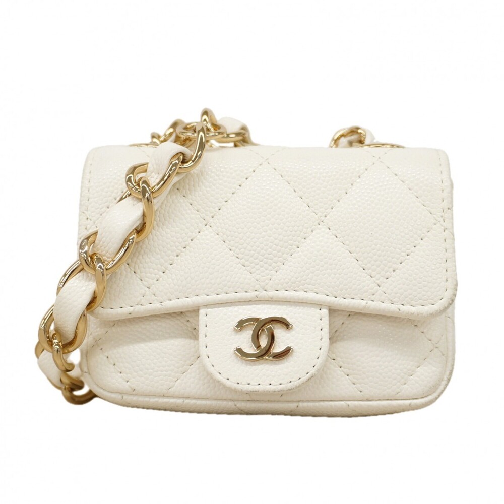 CHANEL White Caviar Leather Mini Bag